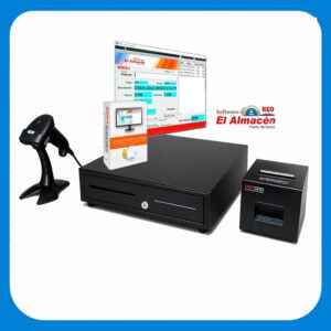 Kit 0: software El Almacén, lector de código de barras, impresora térmica y gaveta de dinero